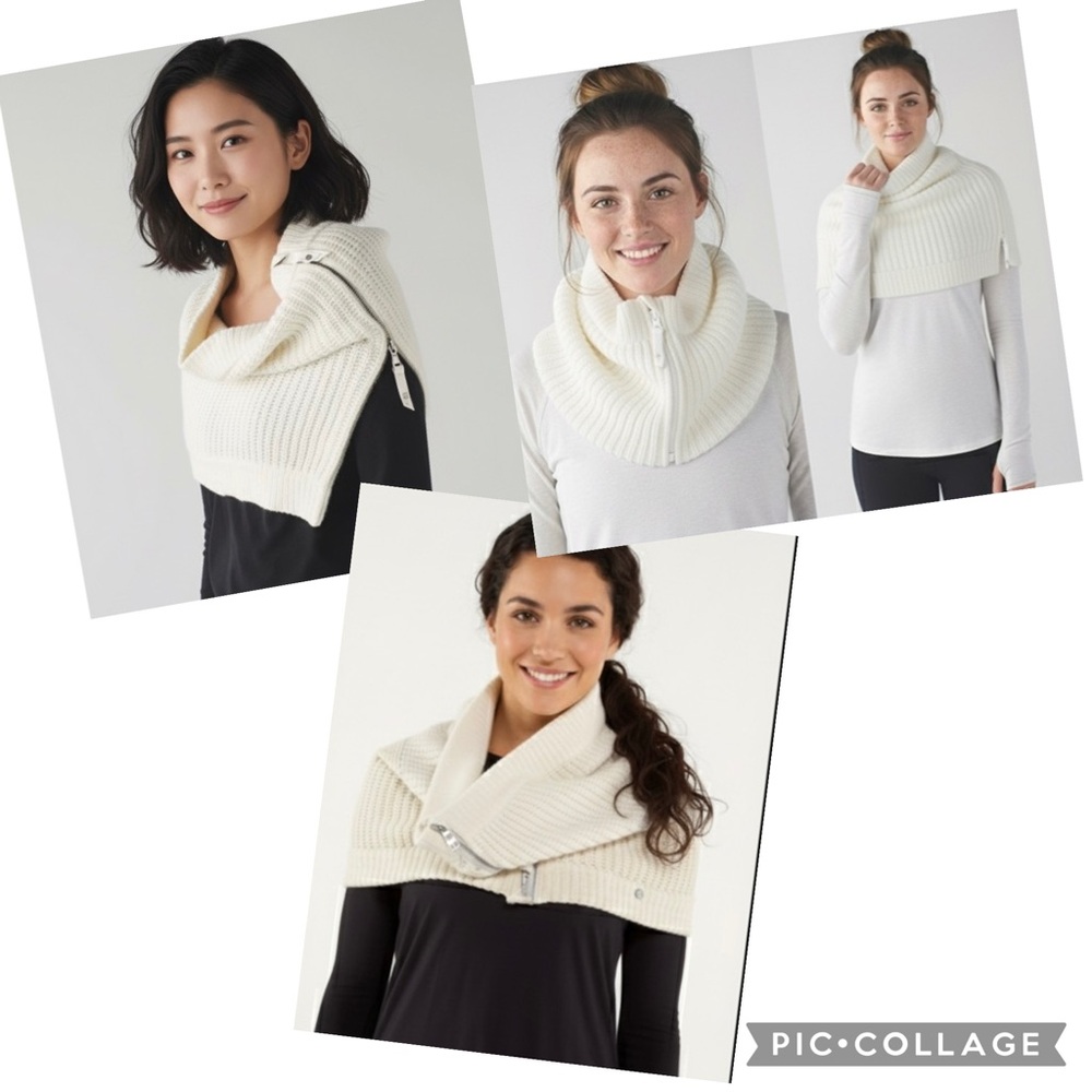 Lululemon Falling Freely Neck Warmer Ivory Merino Wool Zip Scarf NWT OS